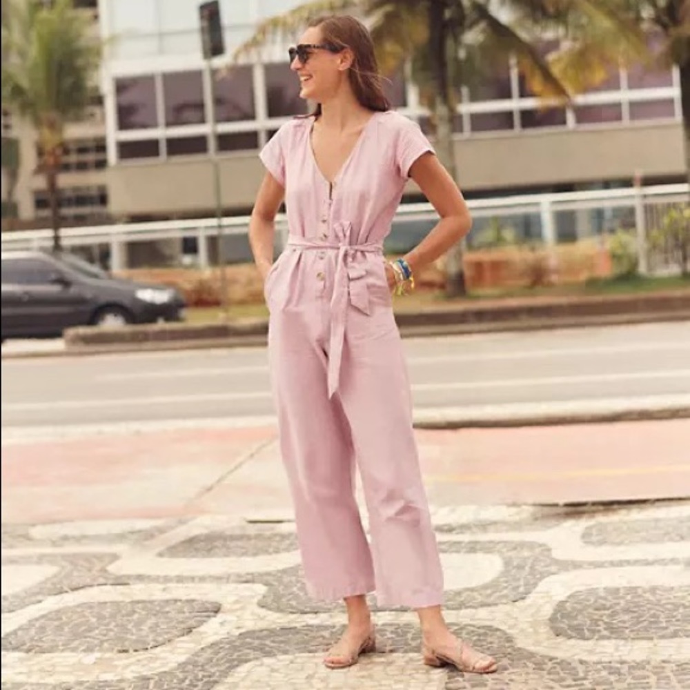 MADEWELL Jumpsuit Lilac Purple Linen/Cotton Blend Pleat-Sleeve Romper Size 2